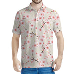 White Cherry Blossom Pattern Print Men's Polo Shirt