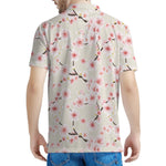 White Cherry Blossom Pattern Print Men's Polo Shirt