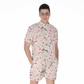 White Cherry Blossom Pattern Print Men's Romper