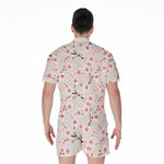 White Cherry Blossom Pattern Print Men's Rompers