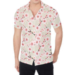 White Cherry Blossom Pattern Print Men's Shirt