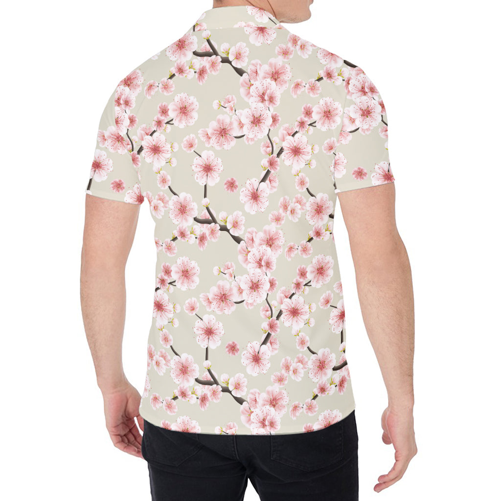 White Cherry Blossom Pattern Print Men's Shirt