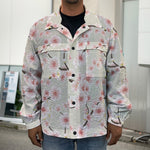 White Cherry Blossom Pattern Print Men's Shirt Jacket