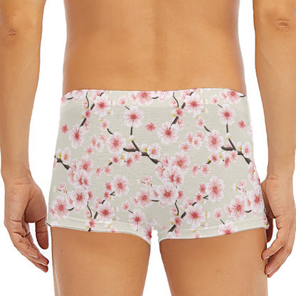 White Cherry Blossom Pattern Print Men's Short Boxer Briefs