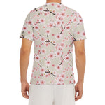 White Cherry Blossom Pattern Print Men's Short Sleeve Rash Guard