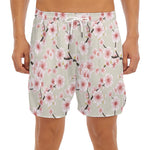 White Cherry Blossom Pattern Print Men's Split Running Shorts