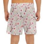 White Cherry Blossom Pattern Print Men's Split Running Shorts