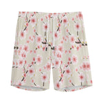 White Cherry Blossom Pattern Print Men's Sports Shorts