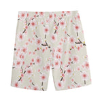 White Cherry Blossom Pattern Print Men's Sports Shorts