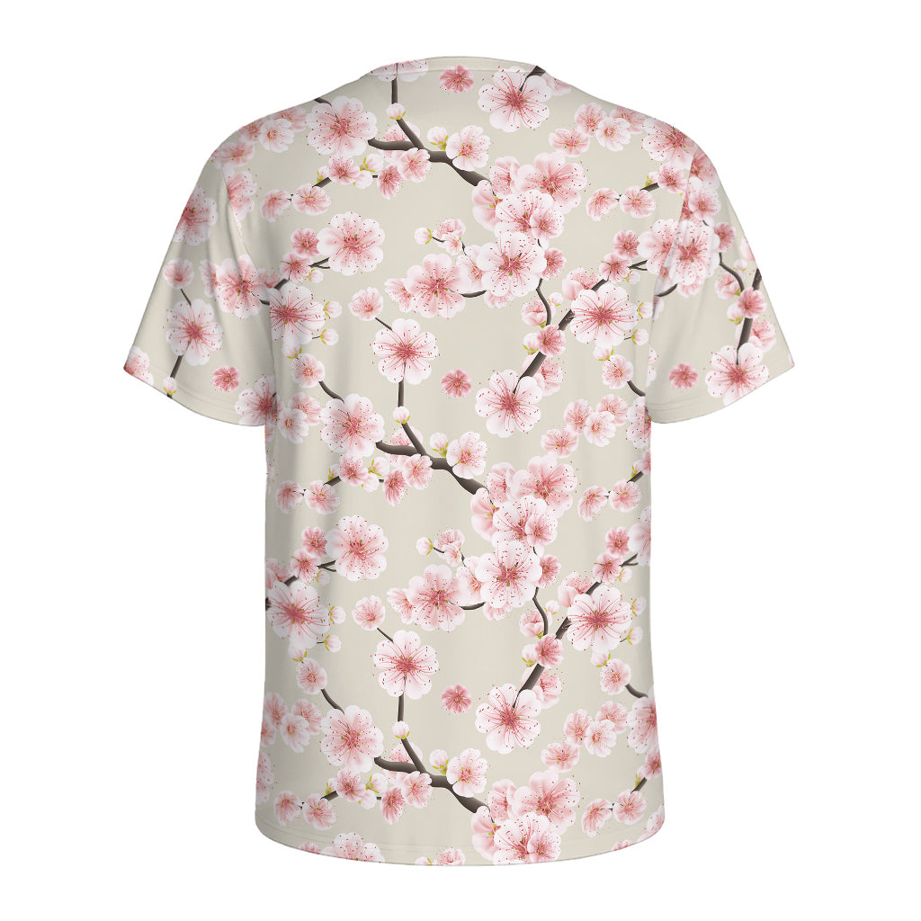 White Cherry Blossom Pattern Print Men's Sports T-Shirt