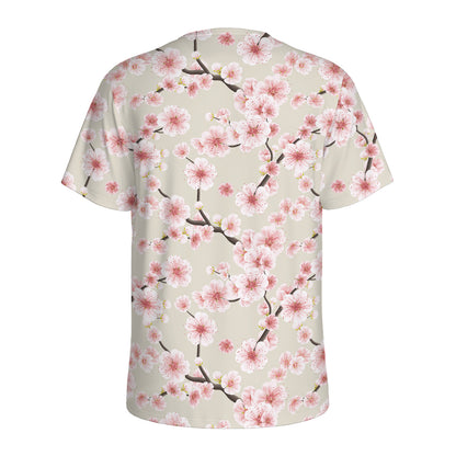 White Cherry Blossom Pattern Print Men's Sports T-Shirt