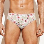 White Cherry Blossom Pattern Print Men's Swim Briefs