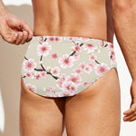 White Cherry Blossom Pattern Print Men's Swim Briefs