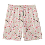 White Cherry Blossom Pattern Print Men's Swim Trunks