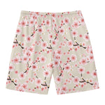 White Cherry Blossom Pattern Print Men's Swim Trunks