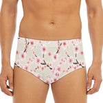 White Cherry Blossom Pattern Print Men's Triangle Swim Briefs