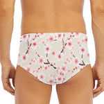 White Cherry Blossom Pattern Print Men's Triangle Swim Briefs
