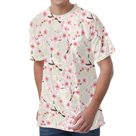 White Cherry Blossom Pattern Print Men's Velvet T-Shirt