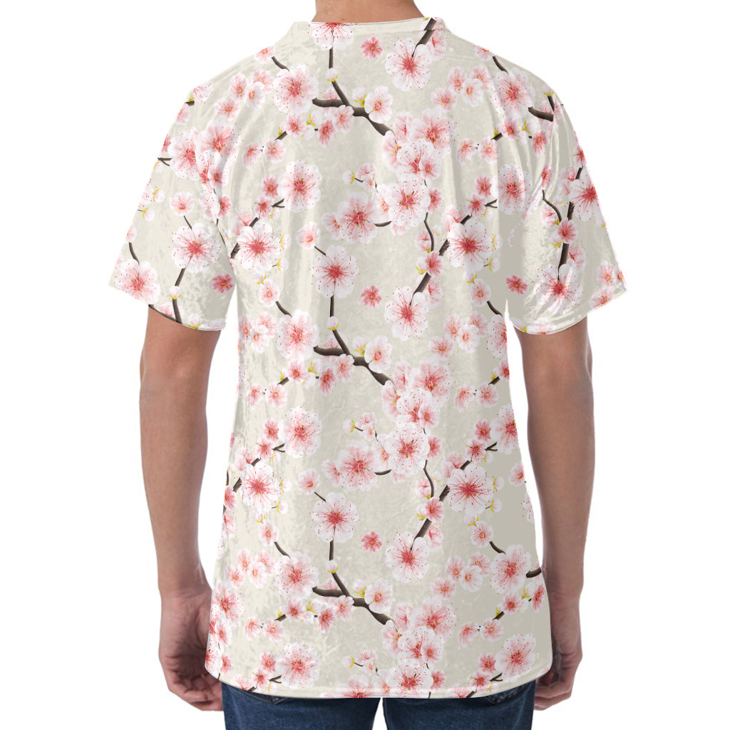 White Cherry Blossom Pattern Print Men's Velvet T-Shirt