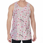 White Cherry Blossom Pattern Print Men's Velvet Tank Top