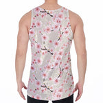 White Cherry Blossom Pattern Print Men's Velvet Tank Top