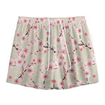 White Cherry Blossom Pattern Print Mesh Shorts