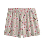 White Cherry Blossom Pattern Print Mesh Shorts