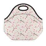 White Cherry Blossom Pattern Print Neoprene Lunch Bag