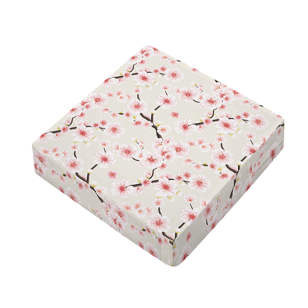 White Cherry Blossom Pattern Print Outdoor Seat Cushion Cover