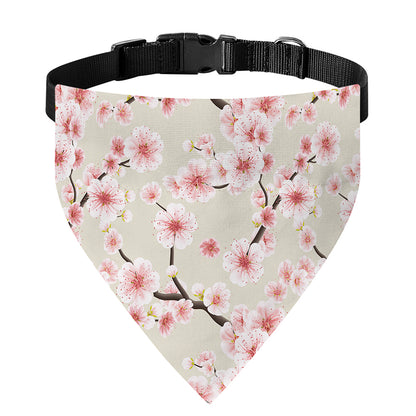 White Cherry Blossom Pattern Print Over The Collar Dog Bandana