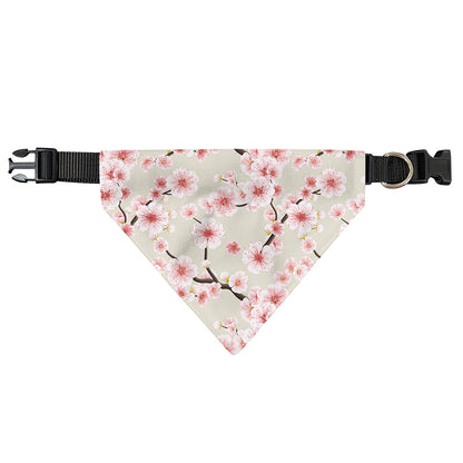 White Cherry Blossom Pattern Print Over The Collar Dog Bandana
