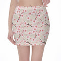 White Cherry Blossom Pattern Print Pencil Mini Skirt