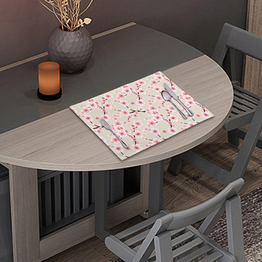 White Cherry Blossom Pattern Print Placemat