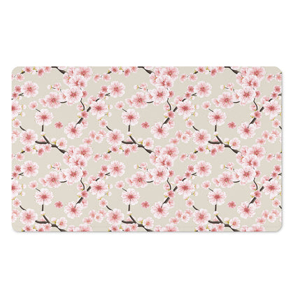 White Cherry Blossom Pattern Print Polyester Doormat