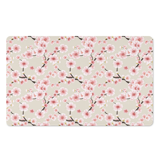 White Cherry Blossom Pattern Print Polyester Doormat