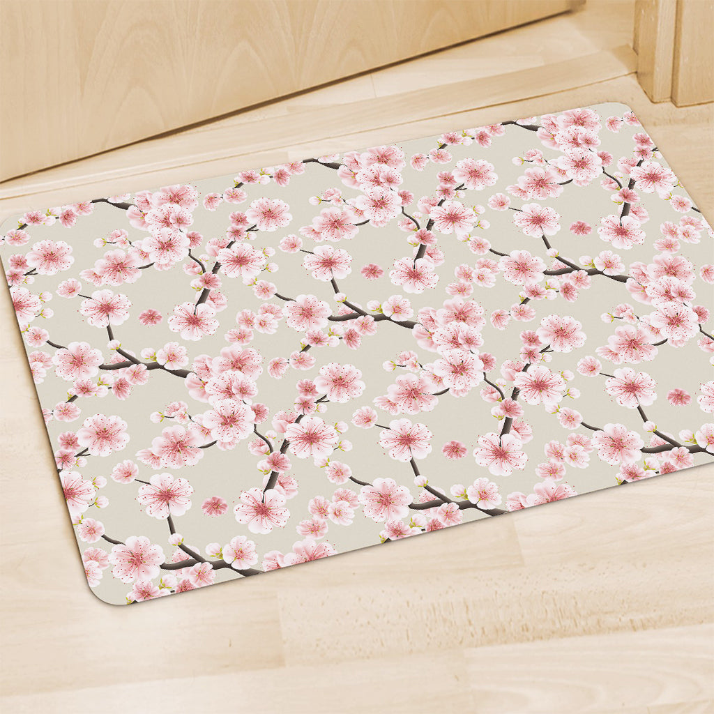 White Cherry Blossom Pattern Print Polyester Doormat
