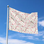 White Cherry Blossom Pattern Print Polyester Flag