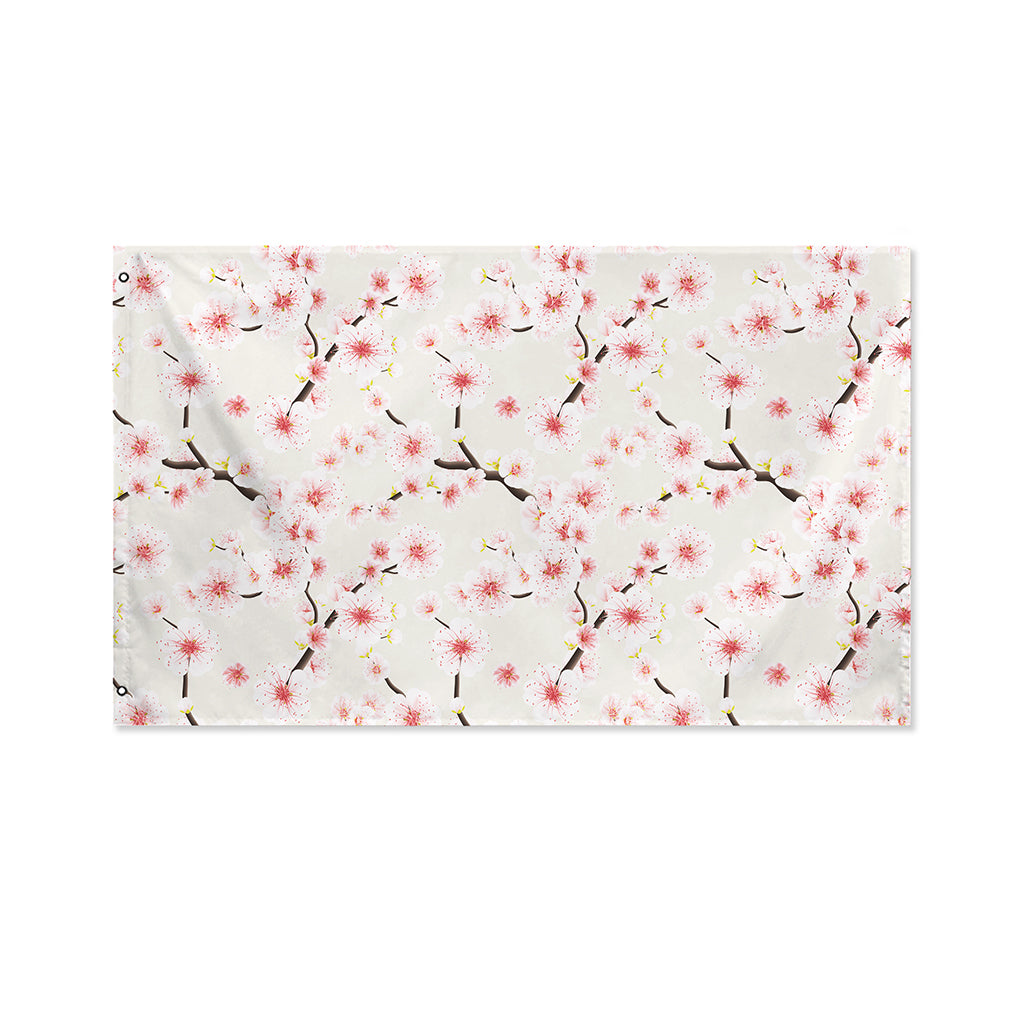 White Cherry Blossom Pattern Print Polyester Flag