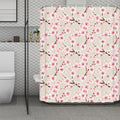 White Cherry Blossom Pattern Print Polyester Shower Curtain