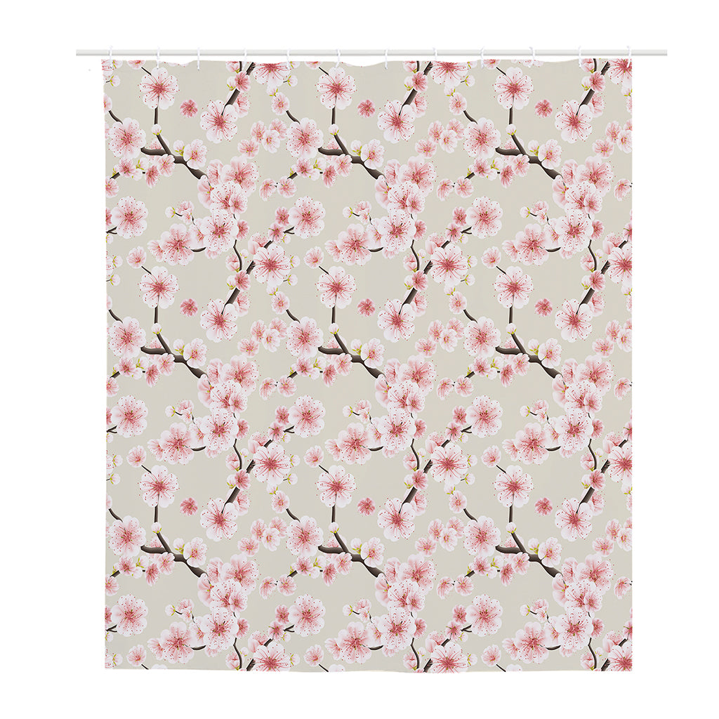White Cherry Blossom Pattern Print Polyester Shower Curtain