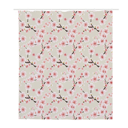 White Cherry Blossom Pattern Print Polyester Shower Curtain