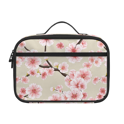 White Cherry Blossom Pattern Print Portable Lunch Bag