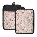 White Cherry Blossom Pattern Print Pot Holders With Pocket