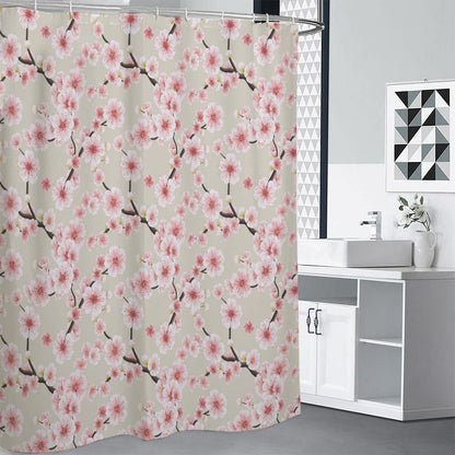 White Cherry Blossom Pattern Print Premium Shower Curtain