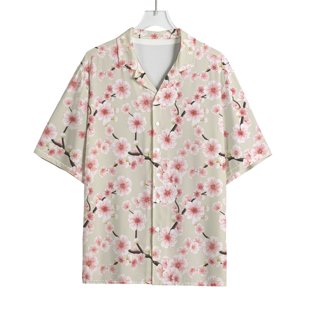 White Cherry Blossom Pattern Print Rayon Hawaiian Shirt