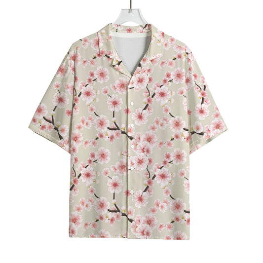 White Cherry Blossom Pattern Print Rayon Hawaiian Shirt