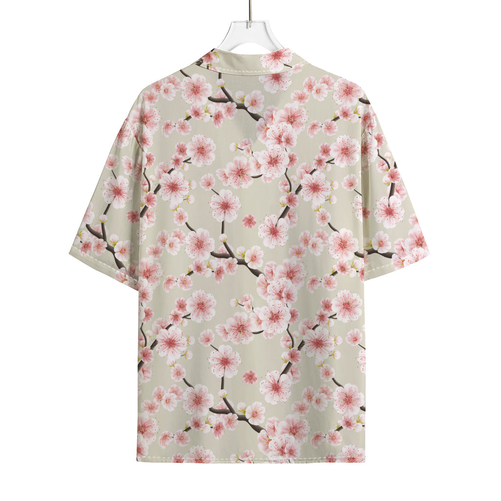 White Cherry Blossom Pattern Print Rayon Hawaiian Shirt