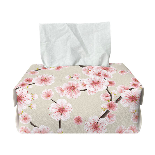 White Cherry Blossom Pattern Print Rectangle Tissue Box Cover