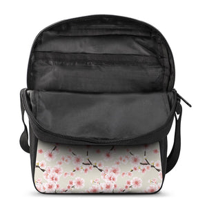 White Cherry Blossom Pattern Print Rectangular Crossbody Bag