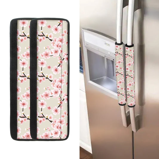 White Cherry Blossom Pattern Print Refrigerator Handle Covers